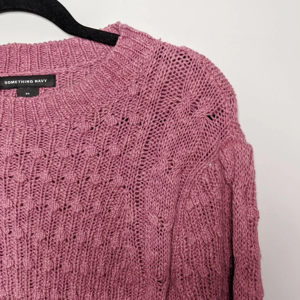 SOMETHING NAVY • Pink Crewneck Cable Knit Sweater Sz XS - Picture 3 of 7